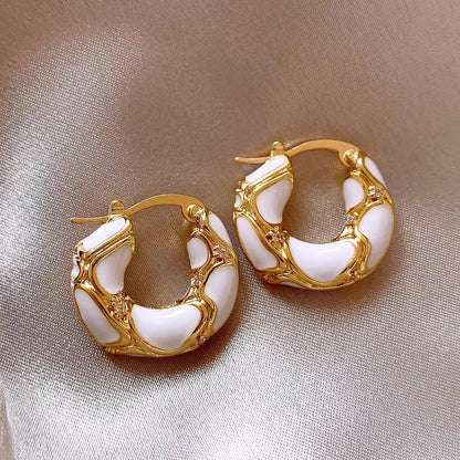 Trendy Enamel Color Gold-Plated Hoop Earrings