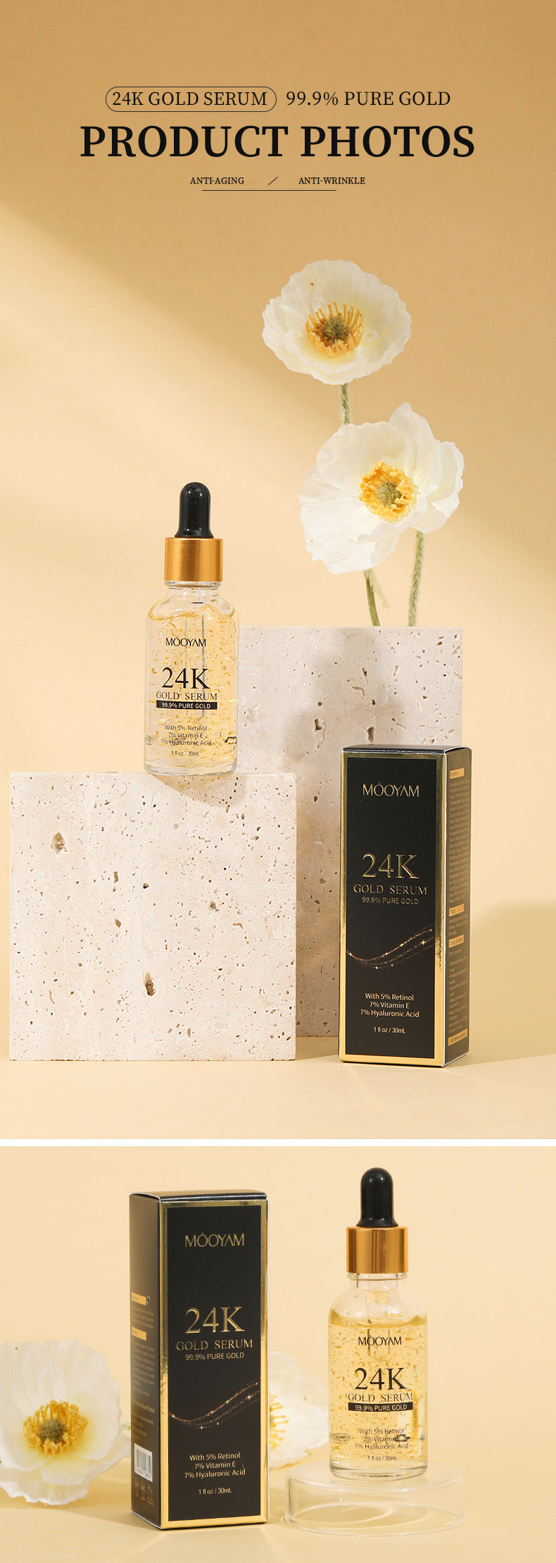 24K Gold Foil Vitamin E & Retinol Face Serum