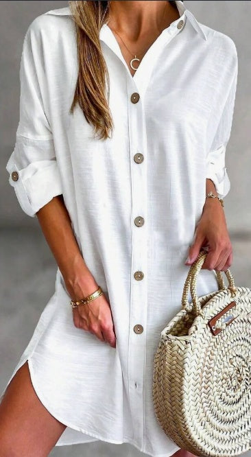 Women Button-Down Long Sleeve Shirt Dress