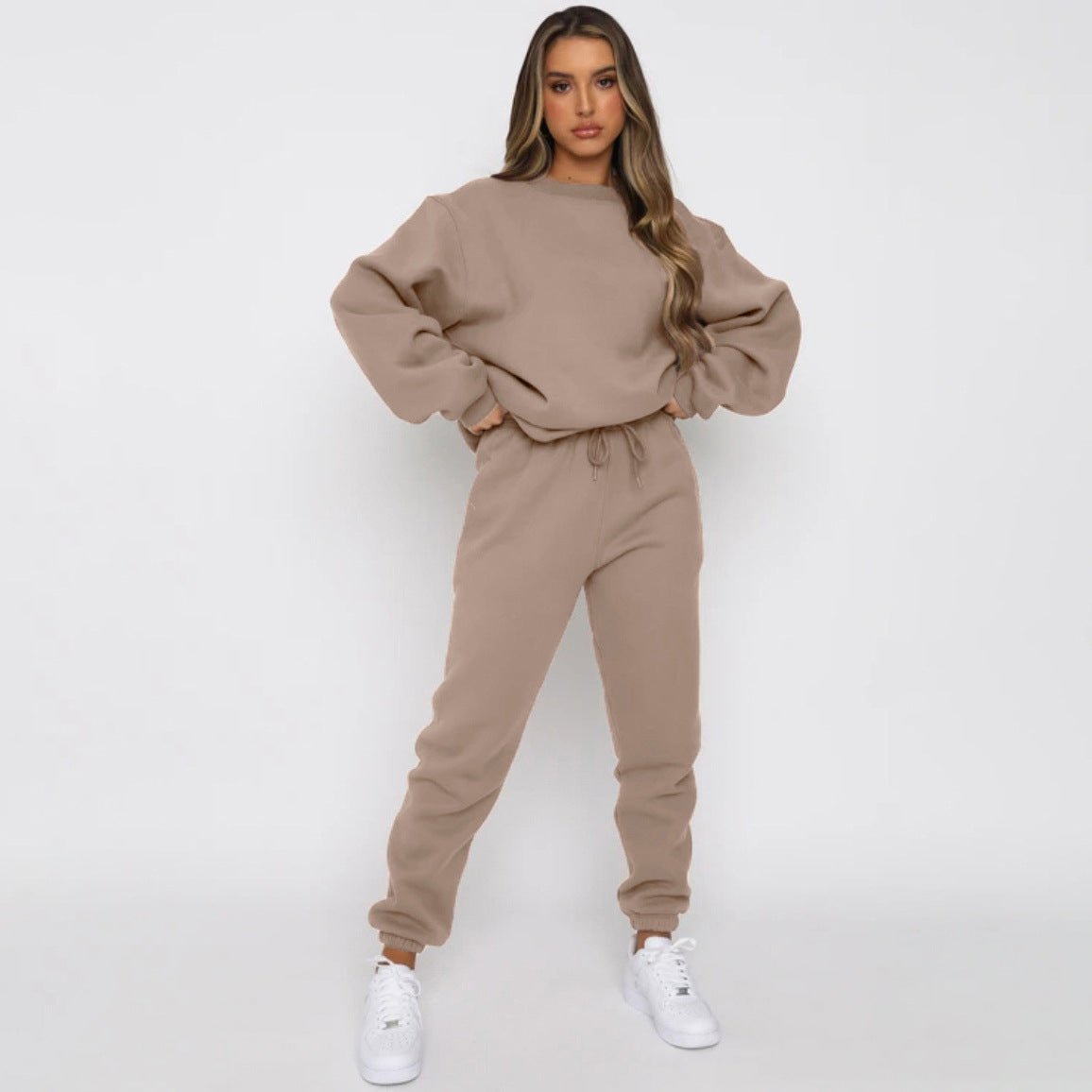 Women Solid Color Pullover Hoodie Pants Set