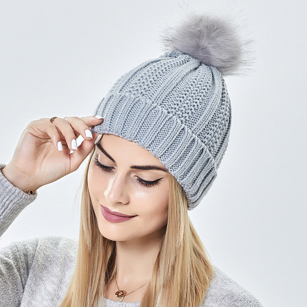 Skull Knit Beanie Hat with Pom Pom