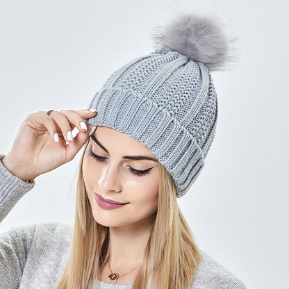 Skull Knit Beanie Hat with Pom Pom