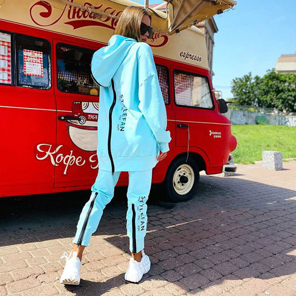 Women Long Hoodie Pantsuit Set