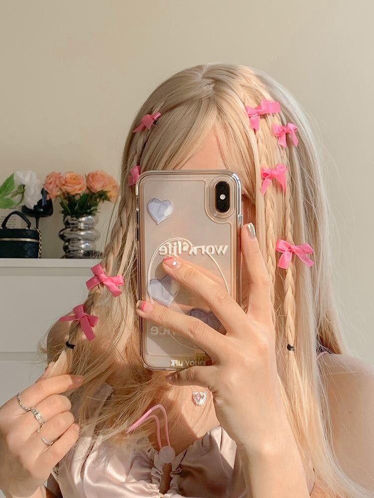 8-Pack Pink Ribbon Bow Hair Clips