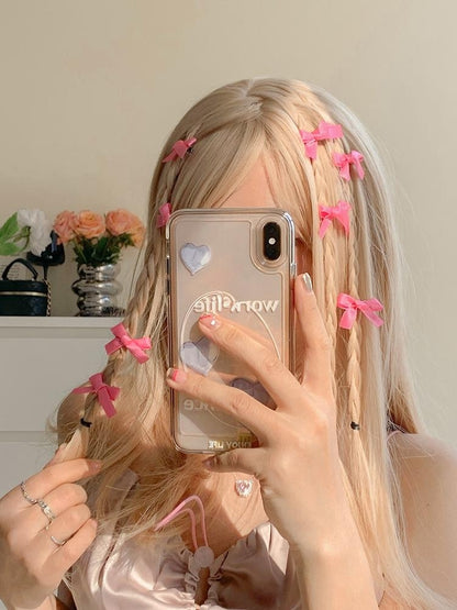 8-Pack Pink Ribbon Bow Hair Clips