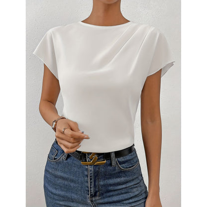 Sleeveless Round Neck Pleated Top