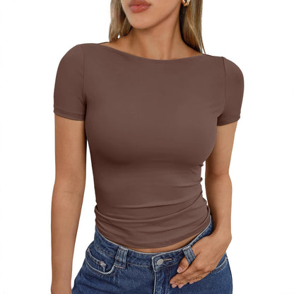 Round Neck Short Sleeve Slim Fit Top