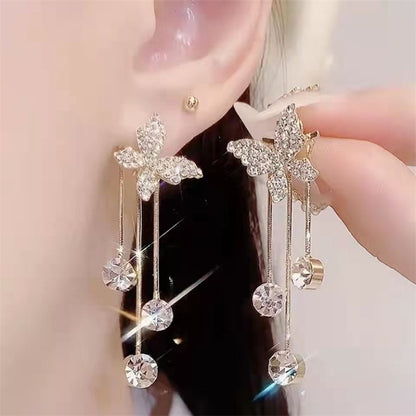 Shiny Butterfly Rhinestone Drop Earrings
