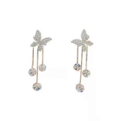 Shiny Butterfly Rhinestone Drop Earrings