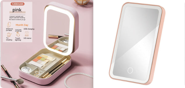 Portable LED Makeup Storage Box with Mirror