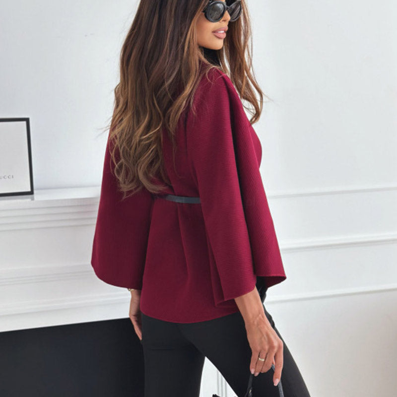 Women Stand Collar Batwing Sleeve Cloak Top