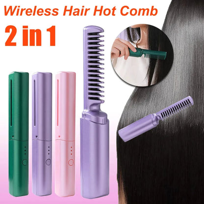 Professional Wireless Hair Straightener & Curler Comb