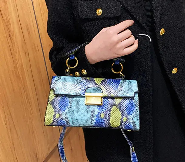 Colorblock Snake Skin Mini Crossbody Bag for Women