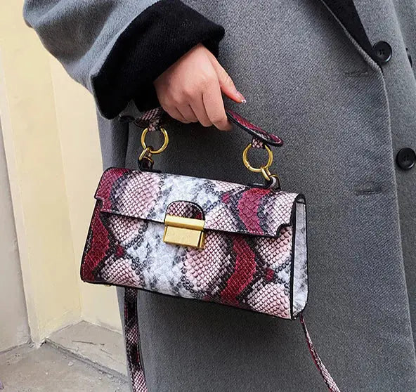 Colorblock Snake Skin Mini Crossbody Bag for Women