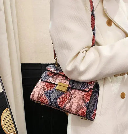 Colorblock Snake Skin Mini Crossbody Bag for Women