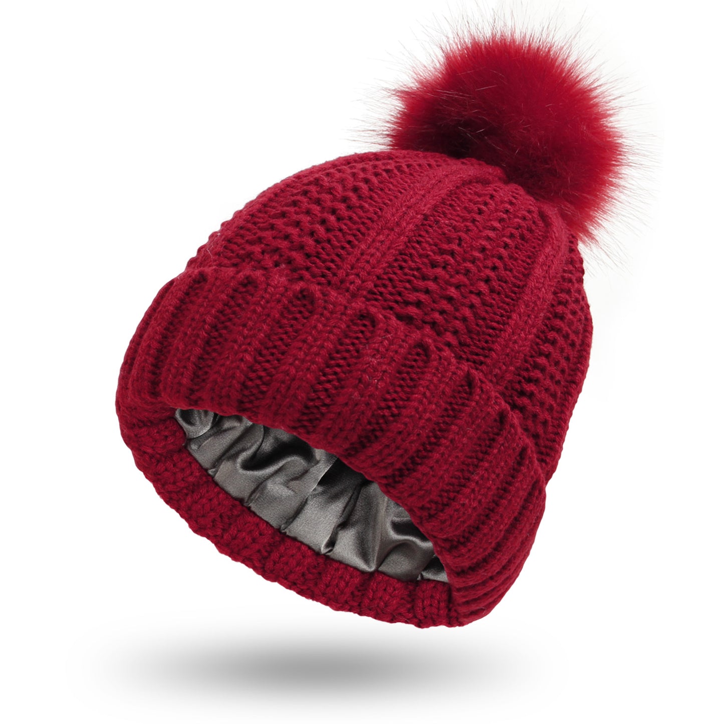 Skull Knit Beanie Hat with Pom Pom
