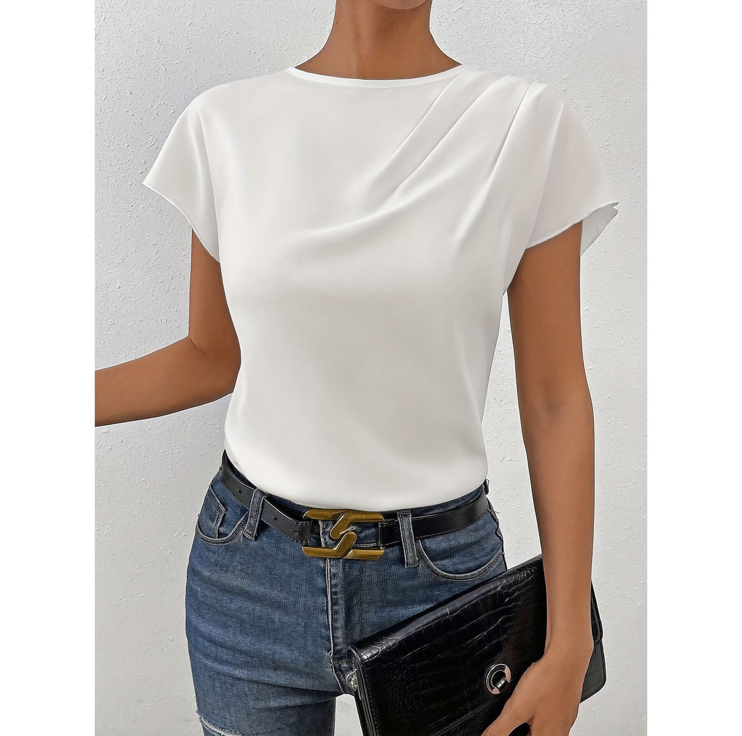 Sleeveless Round Neck Pleated Top