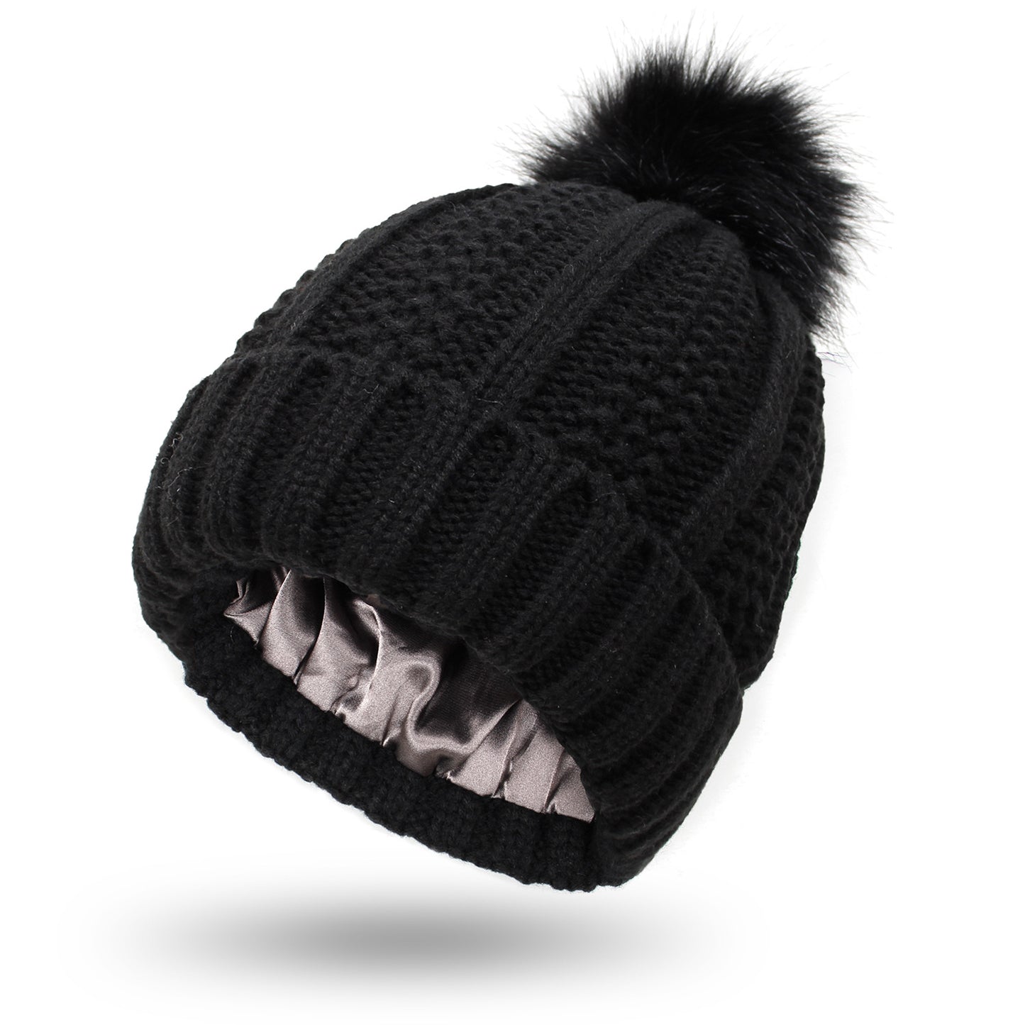 Skull Knit Beanie Hat with Pom Pom
