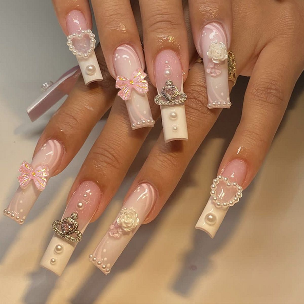 Rectangular Multi-Diamond Press-On Fake Nails