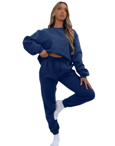 Women Solid Color Pullover Hoodie Pants Set