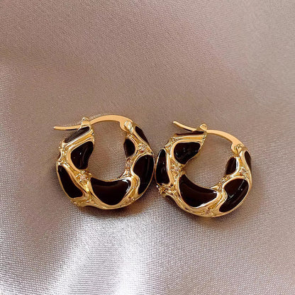 Trendy Enamel Color Gold-Plated Hoop Earrings