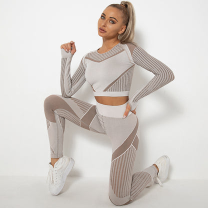 Women Seamless Knitted Yoga Long Sleeve Set
