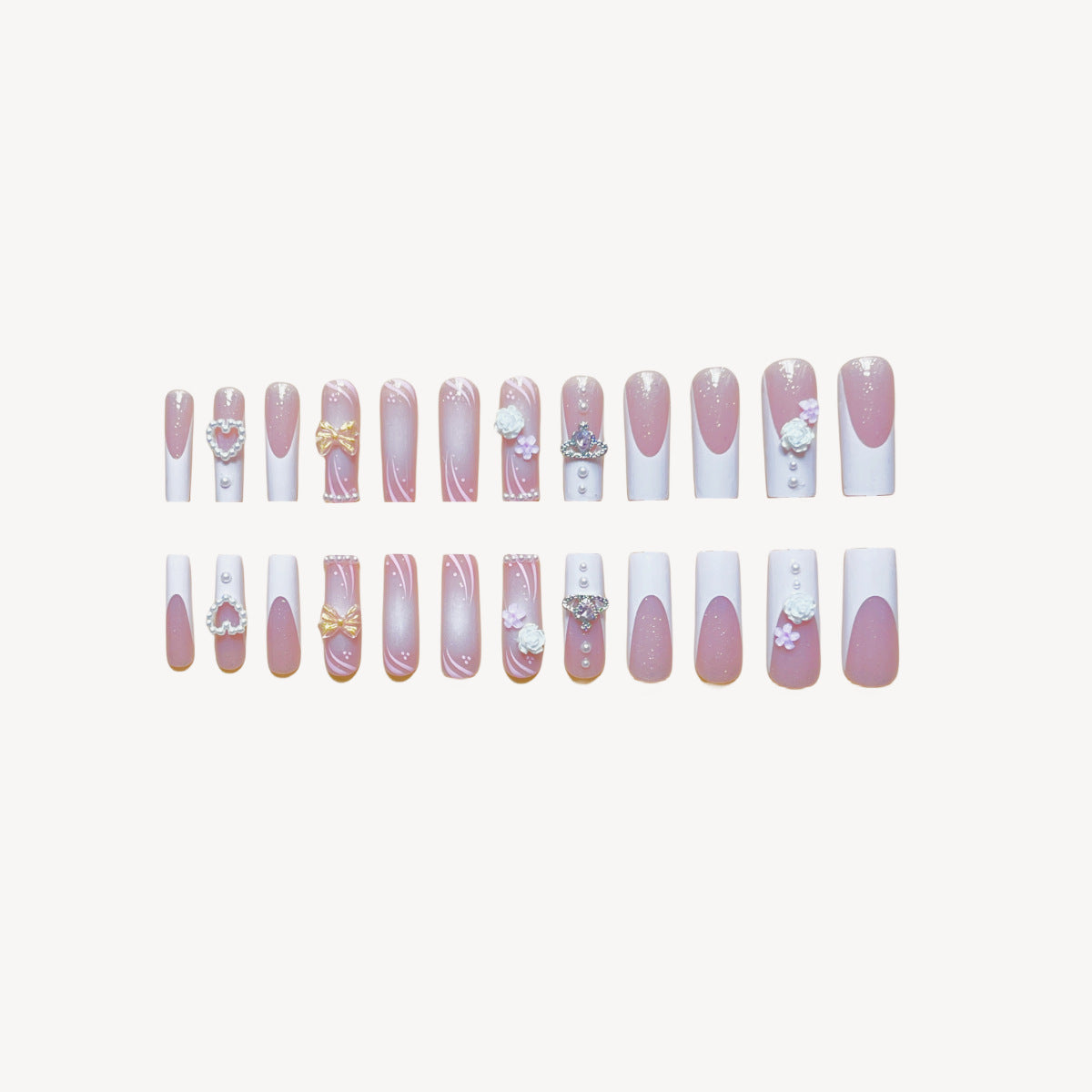Rectangular Multi-Diamond Press-On Fake Nails