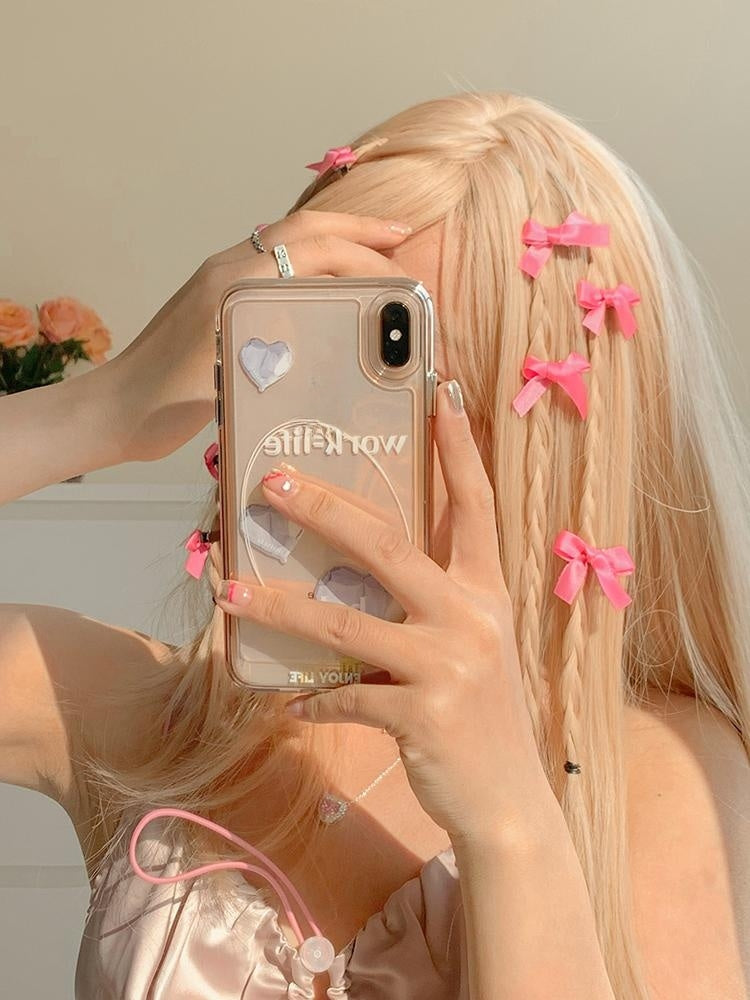 8-Pack Pink Ribbon Bow Hair Clips