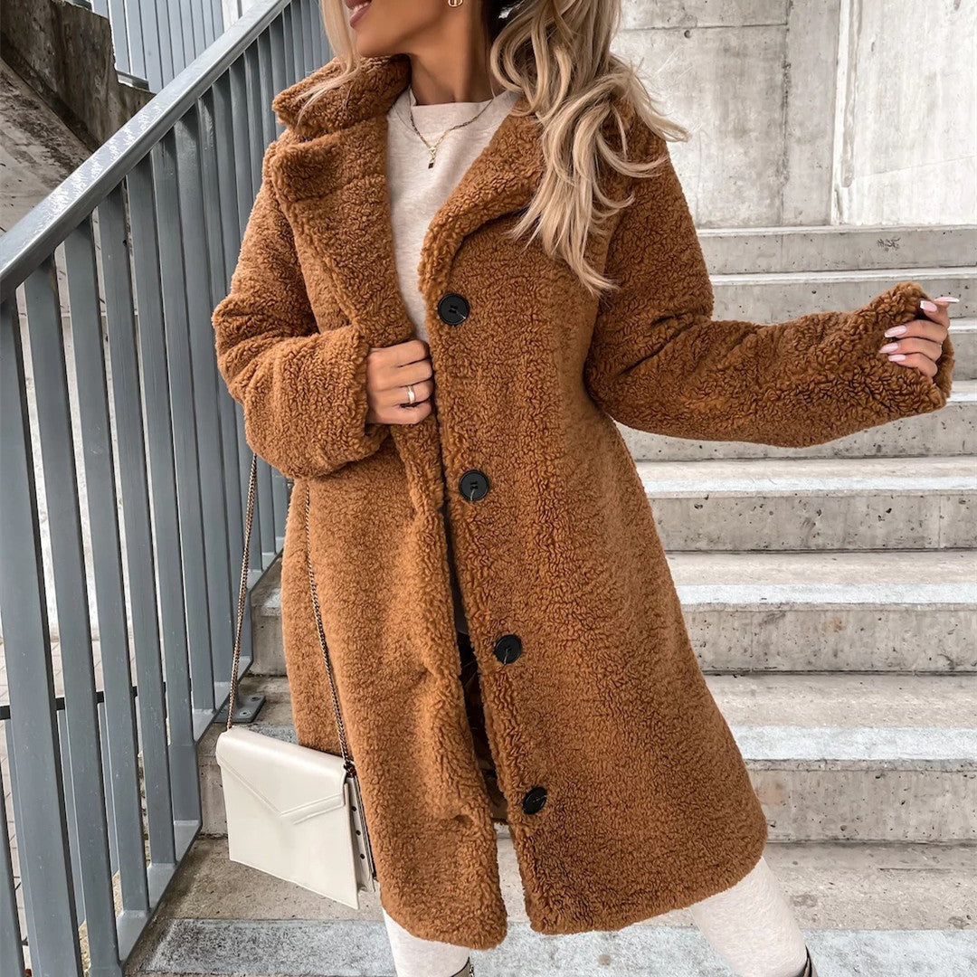 Women Long Sleeve Lapel Plush Jacket