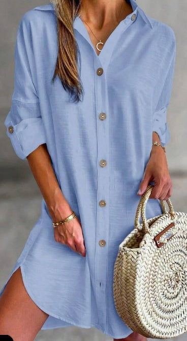 Women Button-Down Long Sleeve Shirt Dress