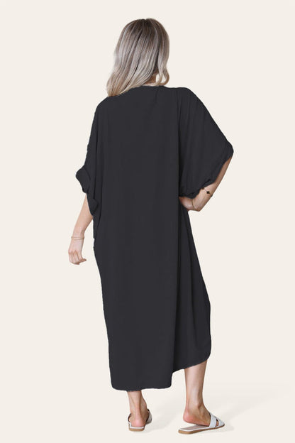 Women V Neck Tie Front Longline Midi Dress