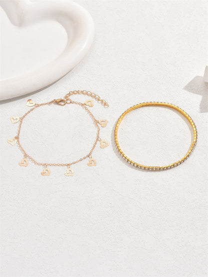 Hollow Heart Tassel Anklet Set