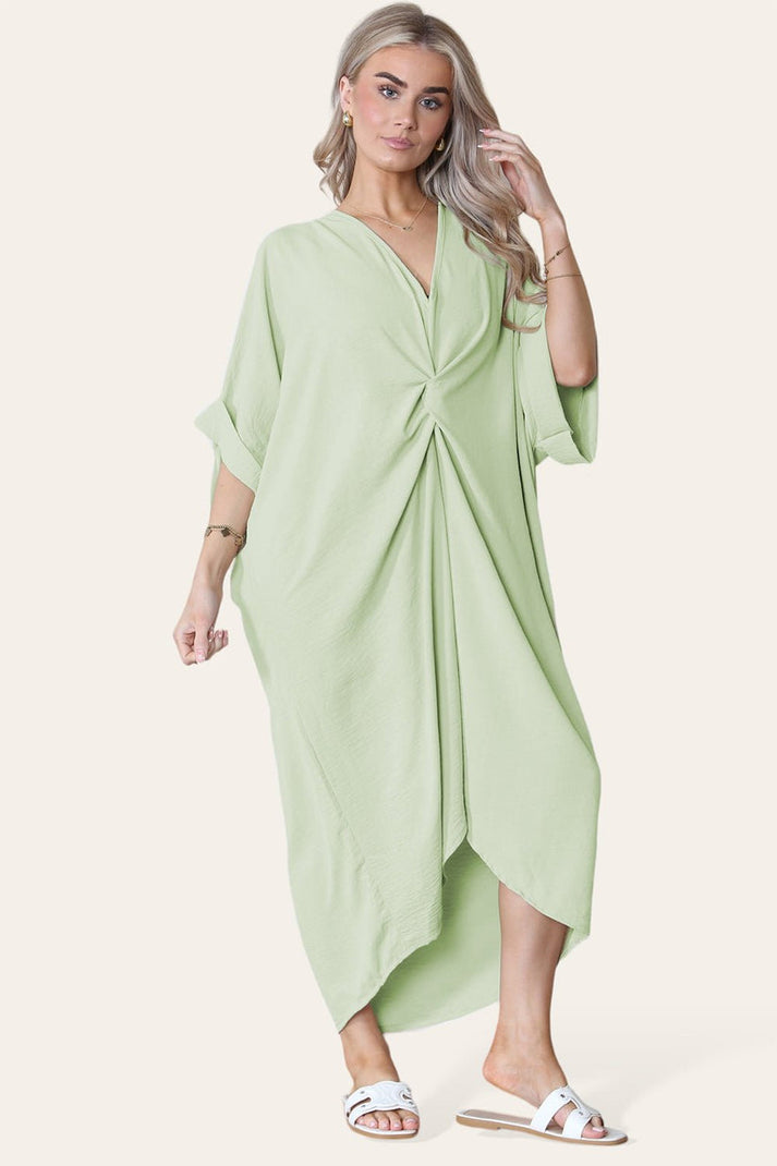 Women V Neck Tie Front Longline Midi Dress
