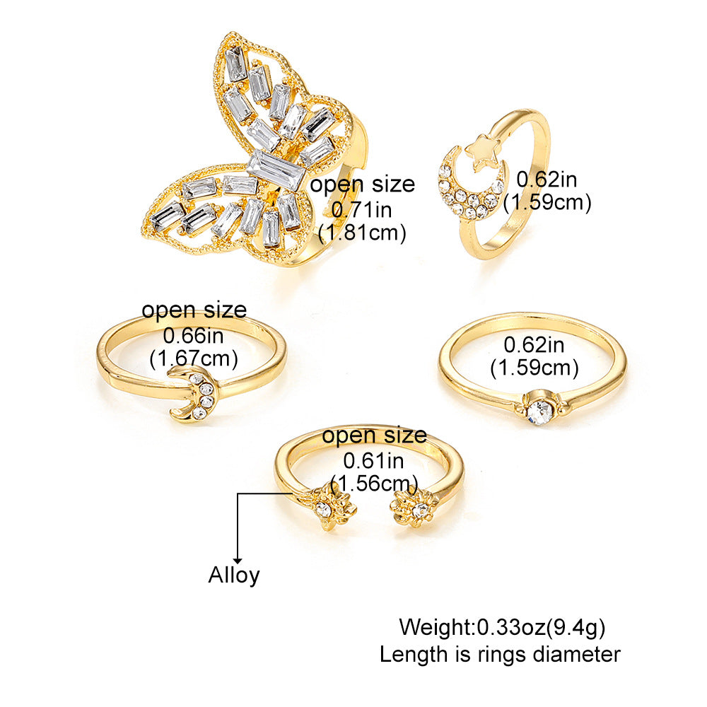 Unisex Silver Butterfly Couple Ring Set