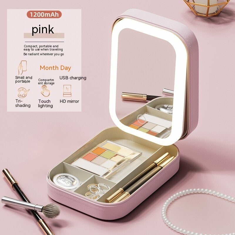 Portable LED Makeup Storage Box with Mirror