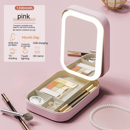 Portable LED Makeup Storage Box with Mirror