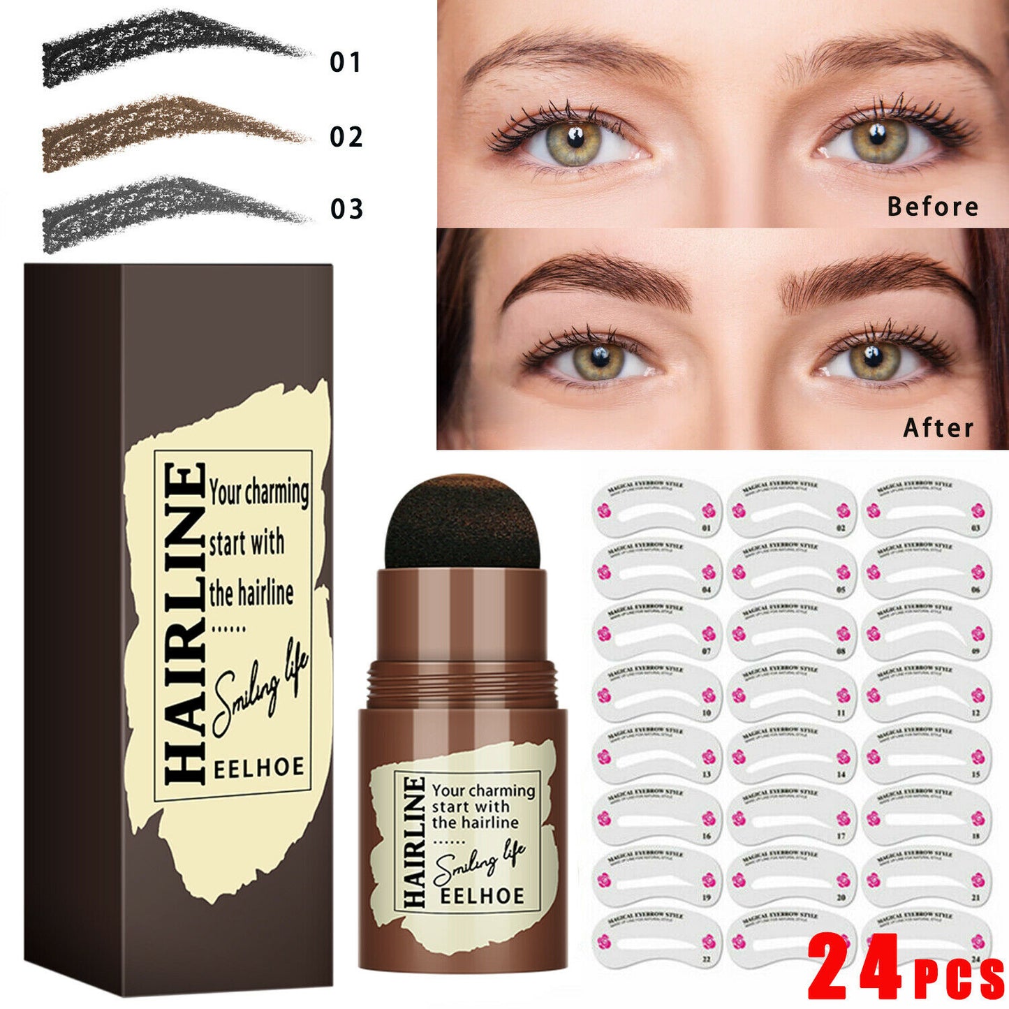 24-Piece Eyebrow Stamp & Shaping Stencil Kit