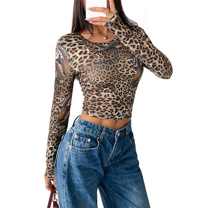 Women Vintage Leopard Print Long Sleeve Tee